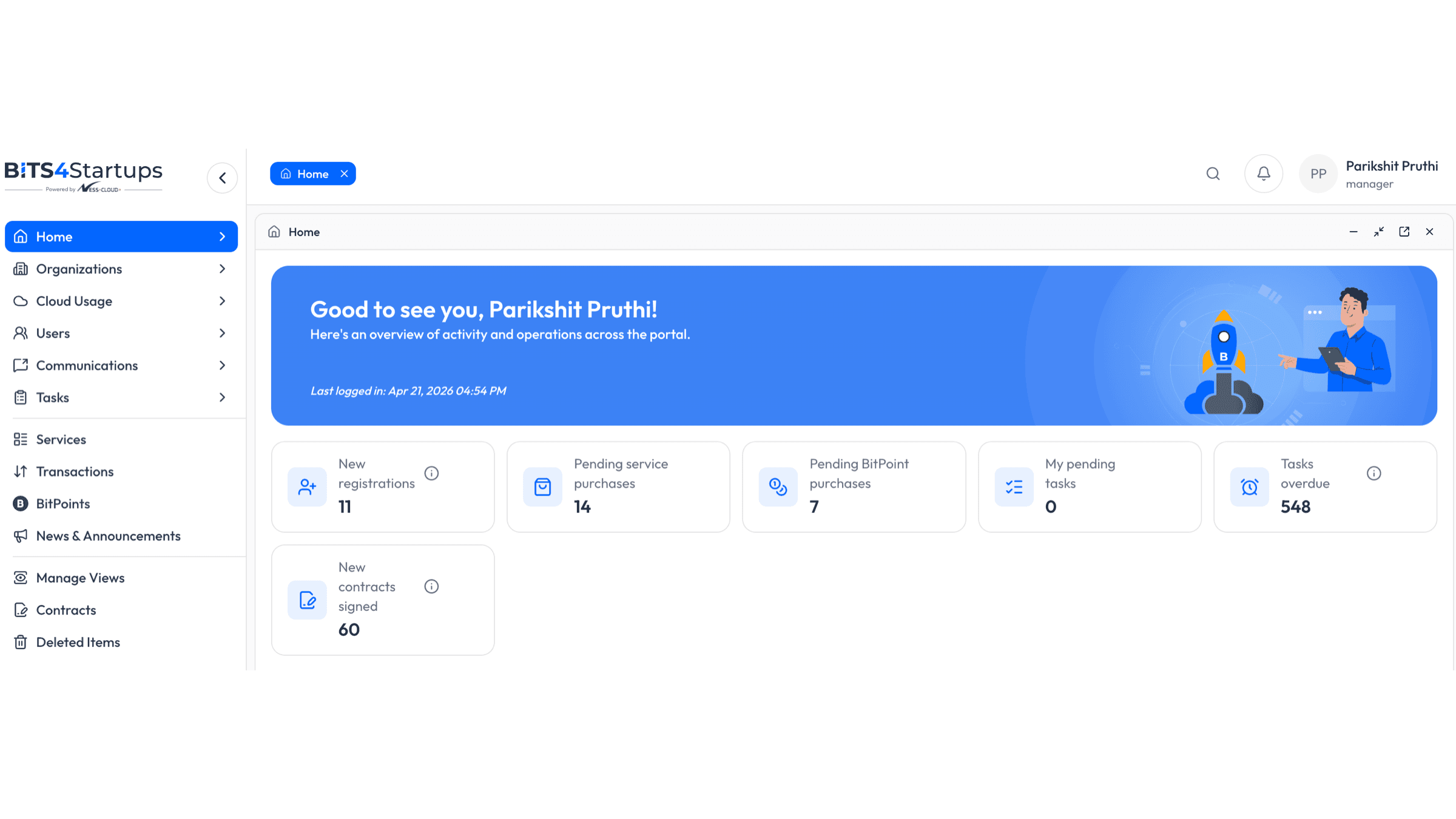 Super-admin home — portal ops at a glance
